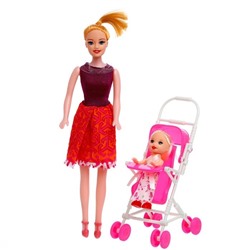 Кукла-модель «Мама с дочкой» с коляской, МИКС 462639