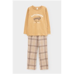 Пижама для мальчика Crockid К 1600 темно-бежевый, текстильная клетка