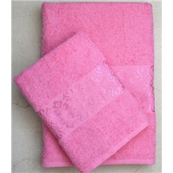 Набор махровых полотенец "Дуэт"-розовый 2 шт ( 50*90 см,70*140 см) хлопок 100%