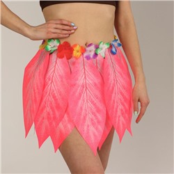 Гавайская юбка «Листики и цветочки» 36 см, цвет розовый 5274018