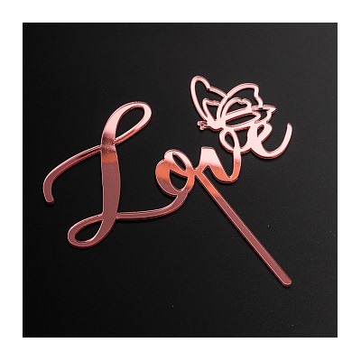 Топпер "Love, с бабочкой" розовый,  11,5 см