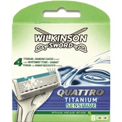 Кассеты для бритвы Schick (Wilkinson Sword) QUATTRO Titanium/ Titanium Sensitive (8шт) (Старый дизайн)