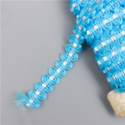 Тесьма декоративная "Ажурная синяя с полосой" намотка 10 м ширина 0,8 см
