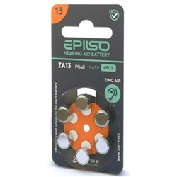 Элемент питания EPILSO ZA13 (PR48) 6BC 1.45V для слухового аппарата (отгрузка кратно 6 шт) EPB-ZA13-6BC EPILSO