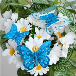 Бабочки для декора и флористики, на прищепке, пластиковые, синие, микс, 1 шт., 5 см и 8 см